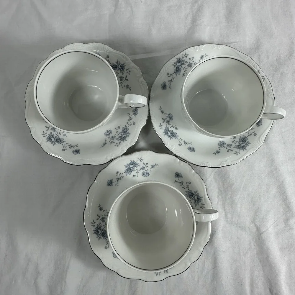 3 Johann Haviland Blue Garland Tea Sets 3 Cups & 3 Saucers Bavaria Germany